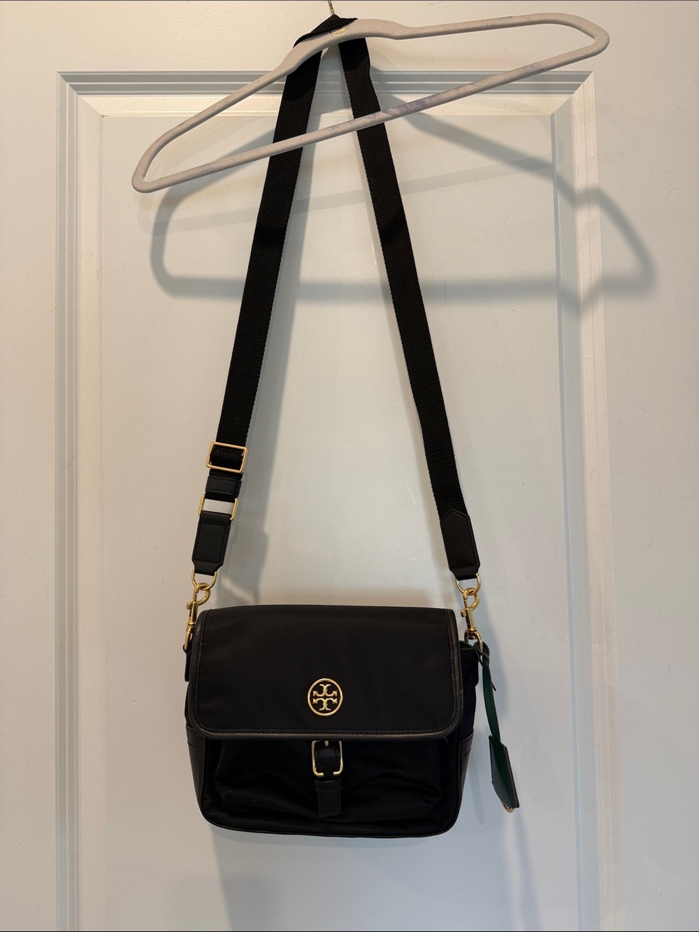 Tory Burch Black Nylon Crossbody with Gold Logo Accent